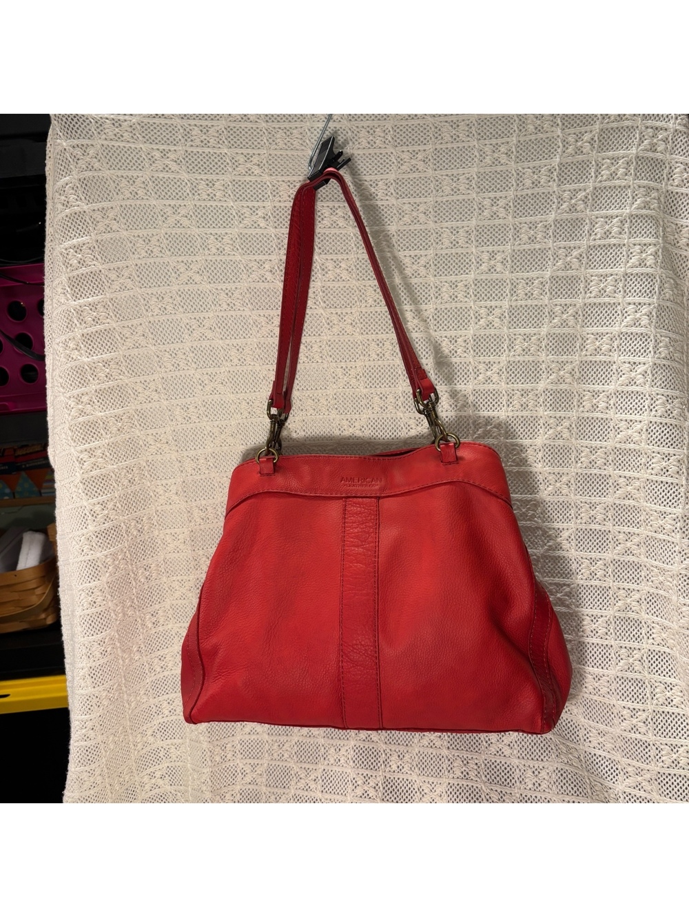 American Leather Co. Red Leather Shoulder Bag with Brass Hardware